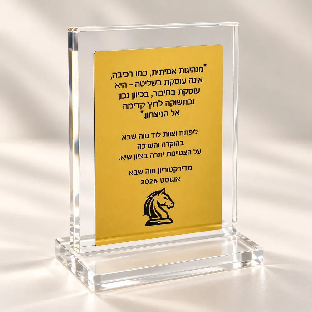 מעמד יוקרתי יפיפה עם הקדשה אישית ולוגו
